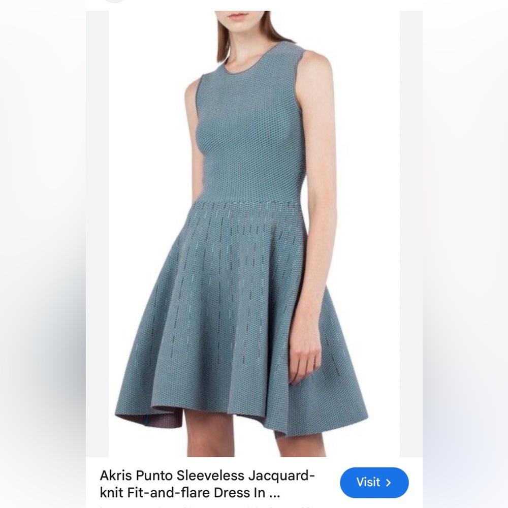 Akris Punto Sleeveless Jacquard Knit Fit-and-Flare Dress in Dusty Blue